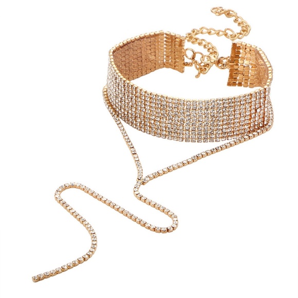 C24 | Dainty Gold Rhinestone Choker Chain Necklace - Picture 6 of 8